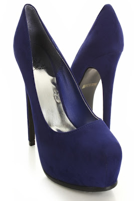 Navy Faux Suede Closed Rounded Stitch Toes Pump Heels 