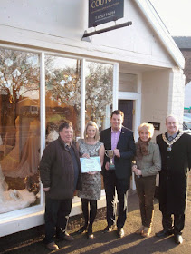 Picture: Joanna Leigh Couture of Brigg receiving the first prize trophy for having the best shop window from Brigg & Goole MP Andrew Percy in December  2014 - see Nigel Fisher's Brigg Blog