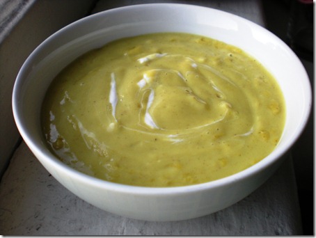 summer squash soup. completely Mr. Crow's idea. We switched the squash type in the recipe and added 2 small red skinned potatoes for body.