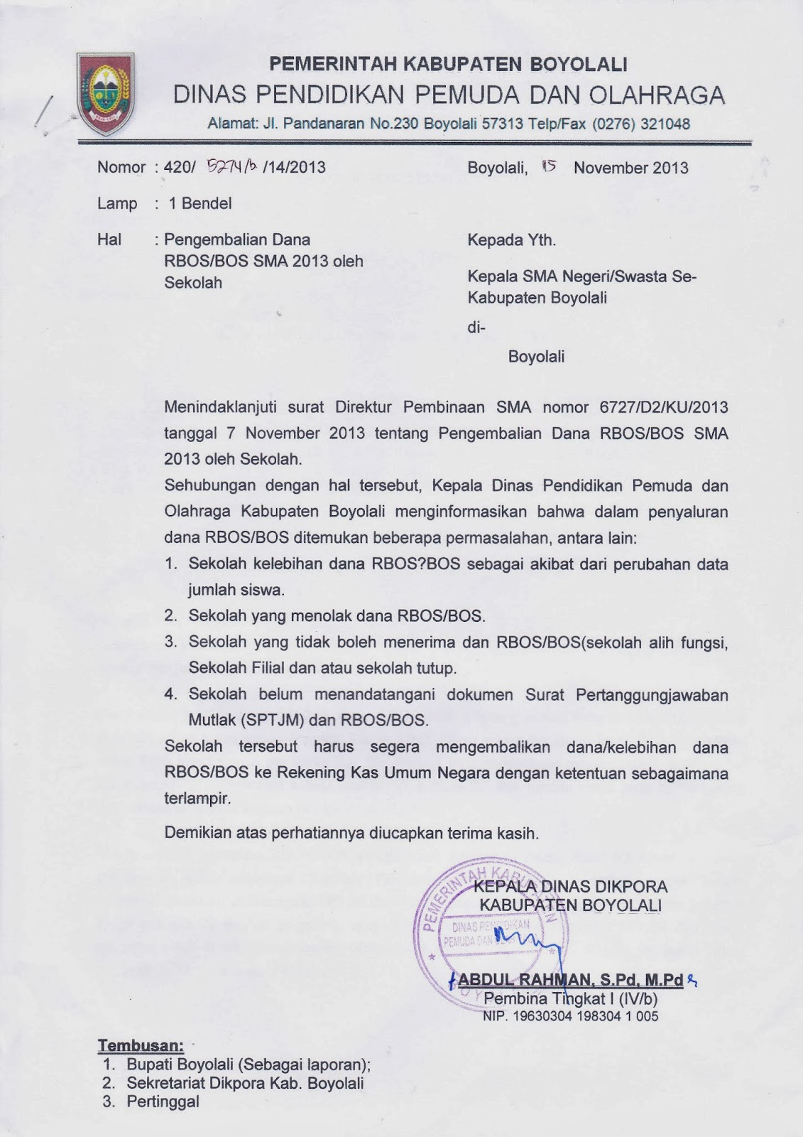 INFO SMA SMK KABUPATEN BOYOLALI: PENGEMBALIAN DANA RBOSBOS ...