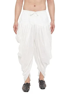 VASTRAMAY Men's Silk Blend White Dhoti | Traditional Comfort Wear for Festivals, Weddings & Ceremonies