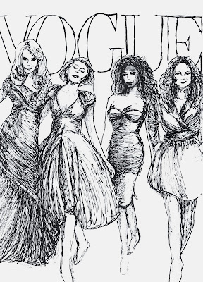 fashion illustration of cast of 