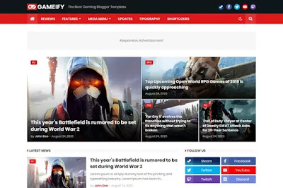 Gameify - Blog & Magzine Gaming Blogger Template