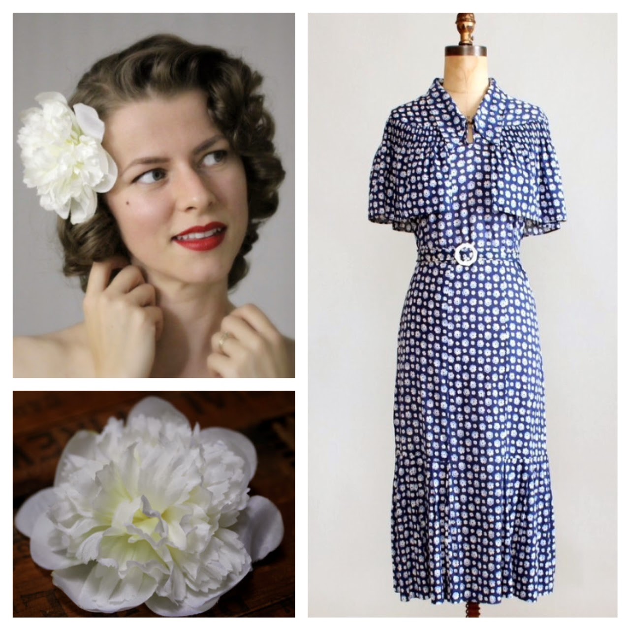 blue and white vintage 30s dress