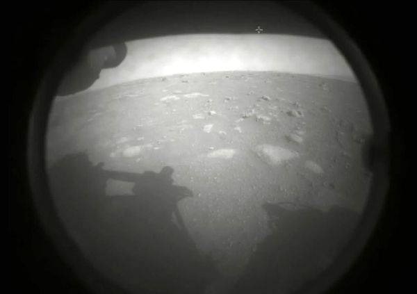 One of the first images taken by NASA's Perseverance rover shortly after it successfully landed at Mars' Jezero Crater...on February 18, 2021.