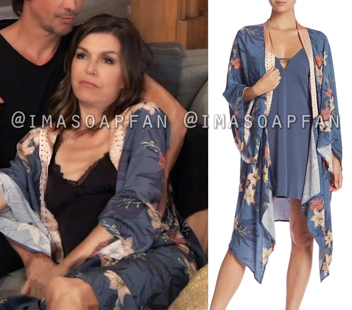 Anna Devane, Finola Hughes, Blue Floral Print Kimono Robe, General Hospital, GH