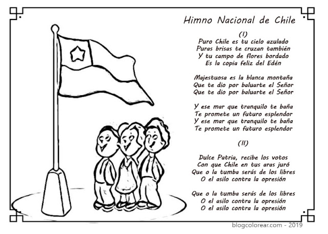 colorear bandera de Chile con Himno Navional