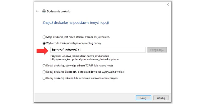 Dodawanie drukarki sieciowej w systemie Windows 10 - Drukarki nie ma na liście