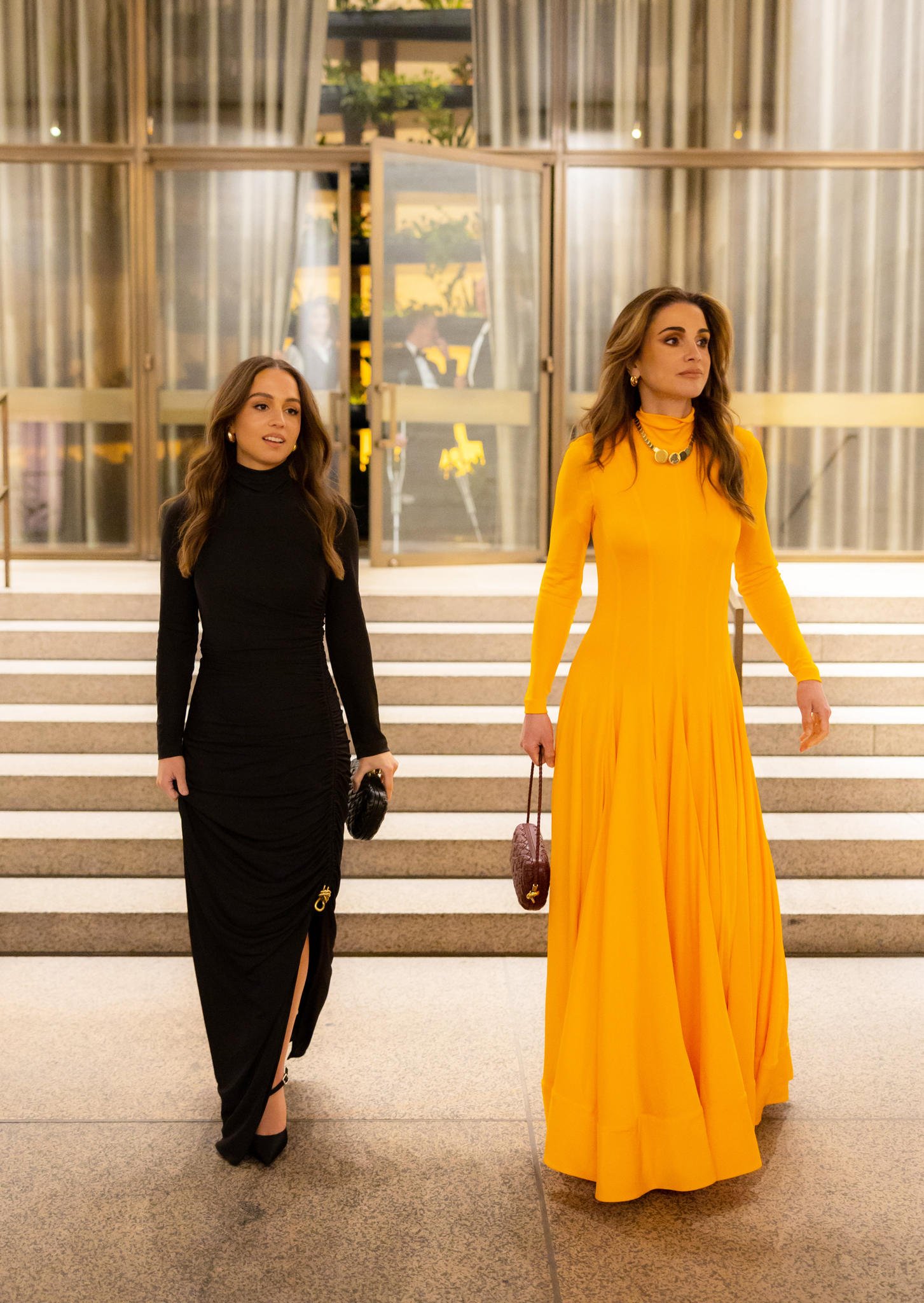 Queen Rania looked gorgeous in yellow Bottega Veneta dress at the Kering Foundation Dinner