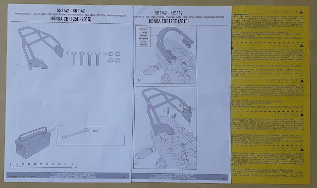 Instrucciones montaje parrilla portaequipajes Givi SR1142 para Honda CB125F