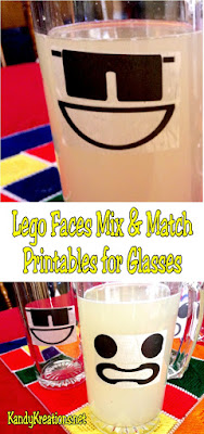 Make quick and easy Lego faces out of your favorite glasses using these mix and match label printables. Simply pick your designs, print, assemble to a glass, and fill with a yellow beverage to bring your favorite Lego characters to the dinner table.