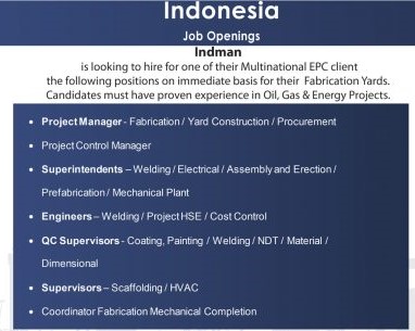 Job in Indonesia for Oil & Gas project