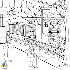 Steam tram Toby and Percy the small engine countryside drawing for coloring Thomas the train sheets