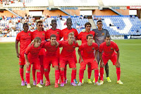 F. C. BARCELONA - Barcelona, España - Temporada 2014-15 - Adama Traoré, Munir, Bagnac, Edgar Ié, Sergi Roberto y Masip; Halilovic, Babunski, Dani Nieto, Grimaldo y Montoya - RECREATIVO DE HUELVA 0 F. C. BARCELONA 1 (Joan Román) - 19/07/2014 - Partido de pretemporada, Trofeo Colombino - Huelva, estadio Colombino - El Barsa se adjudica el Trofeo, en el estreno de Luis Enrique como entrenador