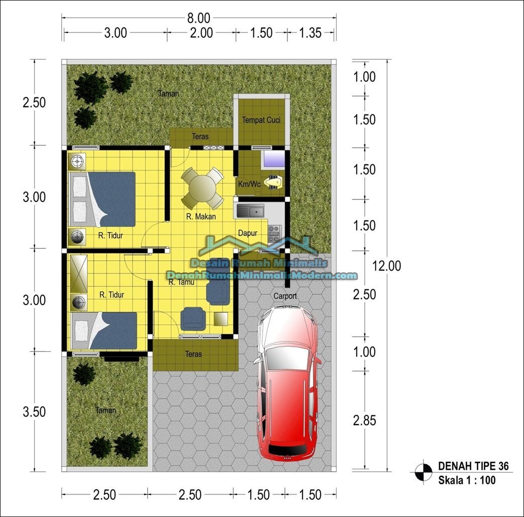 Rancangan Gambar Denah Rumah Sederhana Type 36 Tampak Modern RUMAHMINIMALISPROcom