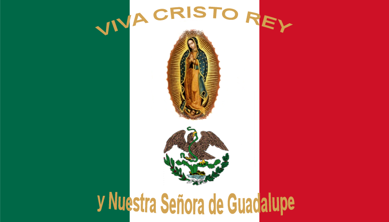 La Bandera de Mexico ensuciada por seres imaginarios (Virgen de Guadalupe y Cristo), segun los creyentes, era la Bandera del movimiento cristero | Ximinia