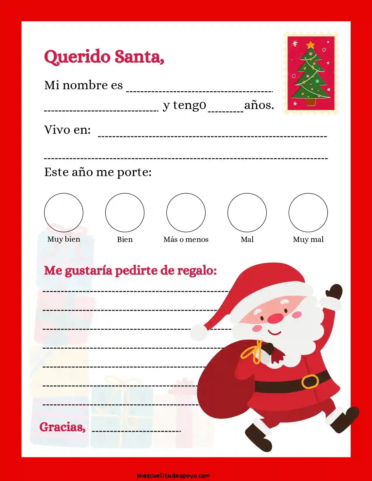 Cartas Para Santa Claus Carta a Santa Claus para niños