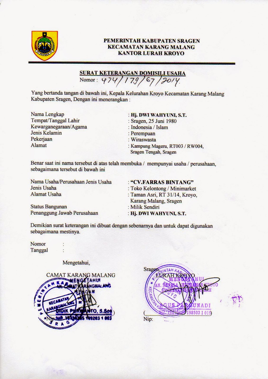 Contoh Surat Permohonan Dibuatkan Surat Keterangan Kerja