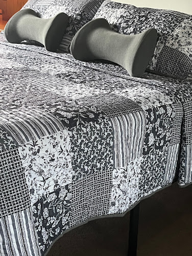 Black, White and Grey Patterned Quilted Bedspread