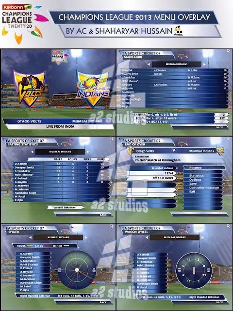 CLT20 2013 overlay and menu for EA Cricket 07