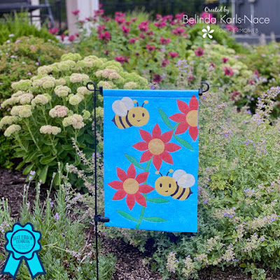 Happy Bee Garden Flag ©Copyright 2023 Belinda Karls-Nace/Blue Ribbon Designs, LLC http://www.blueribbondesigns.blogspot.com