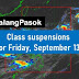 #WalangPasok: LIVE LIST of Class suspensions, Friday, September 13, 2019