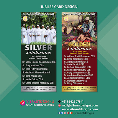 jubilee card design samaritan sisters, jubilee book mark card,  book mark design,  customized book mark card design thrissur,