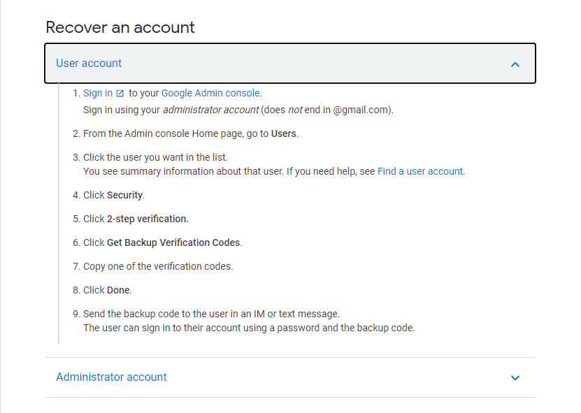 G Suite: Recover user account