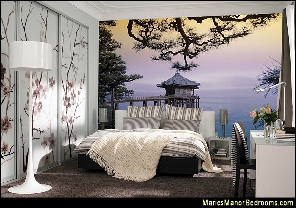 asian wall decorations Zen wallpaper mural  oriental bedroom decorating japanese theme