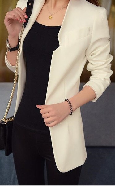 business style perfection : bag + black top + pants + nude blazer