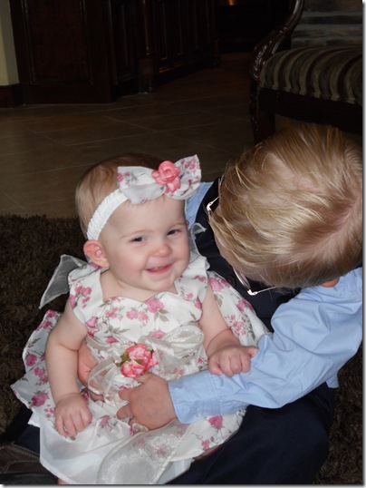 Hunter looking at Jenna - easter