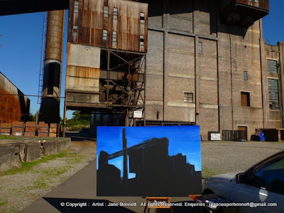 plein air oil painting of the White Bay Power Station by industrial heritage artist Jane Bennett