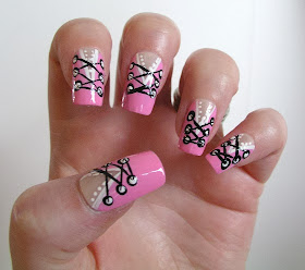 Pink and black nail art design!