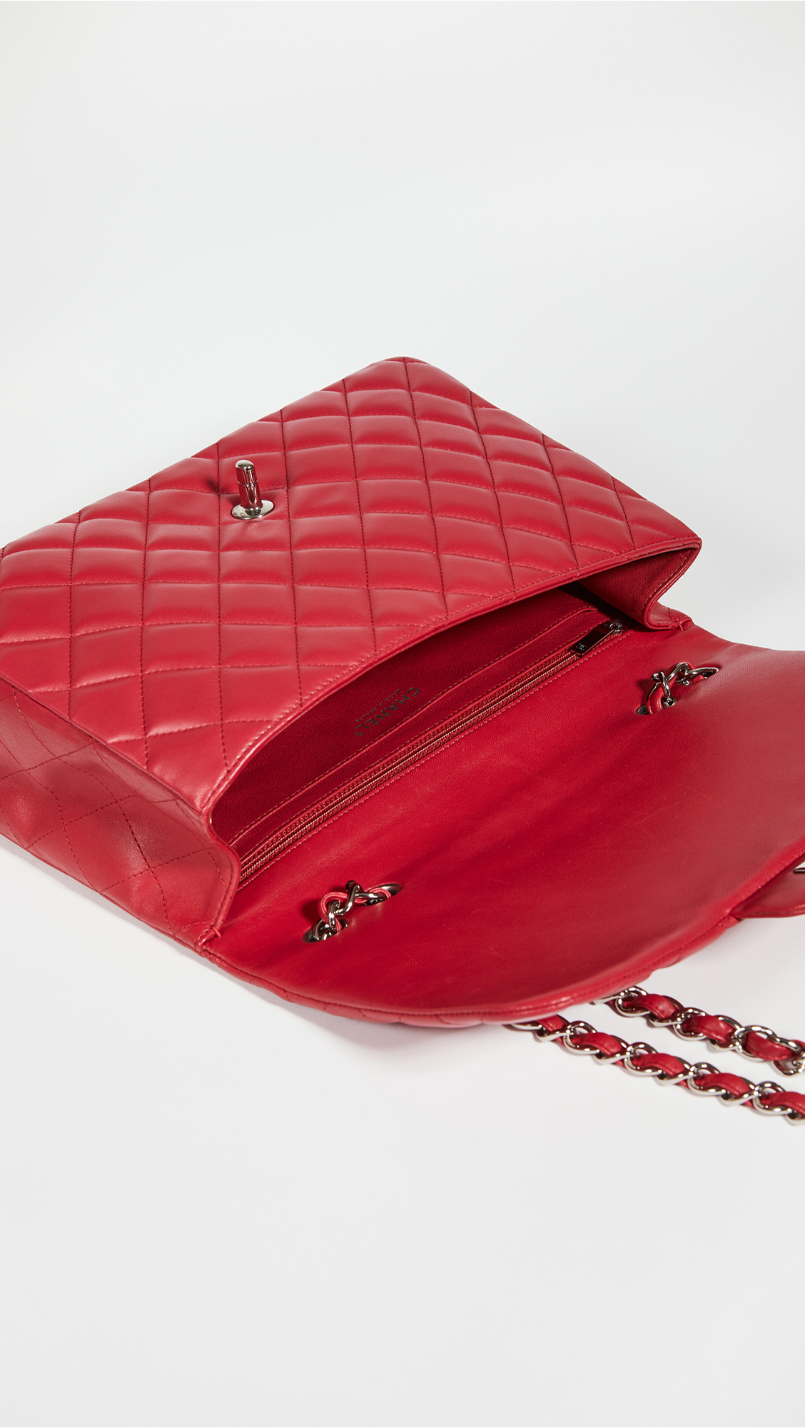 CHANEL RED QUILTED LAMBSKIN LEATHER BAG