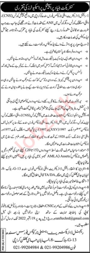 Anti Narcotics Force ANF Sindh Jobs 2022