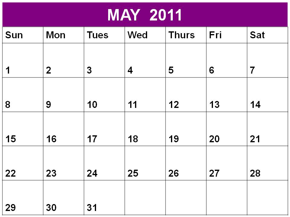 Free printable Planner 2011 May or Blank Calendar May 2011