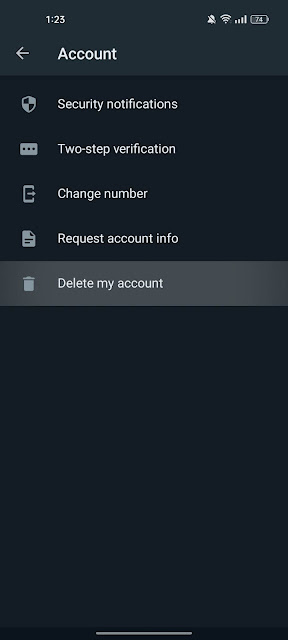 Delete my account option whatsapp