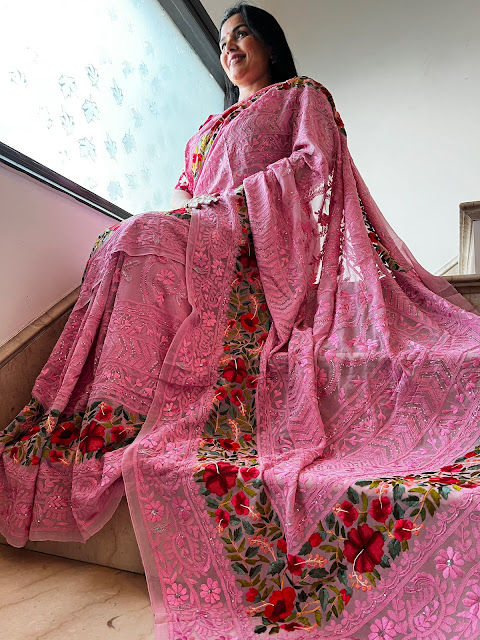 Elegance in Stitches: Exploring the Artistry of Petit Point, Parsi Gara, and Chikankari Hand-Embroidered Pure Georgette Sarees