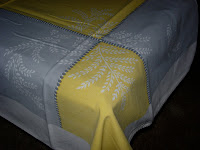 Vintage Tablecloth Yellow Grey with Wheat