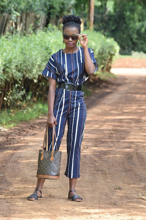 Striped Round Neck Short Sleeve Jumpsuit