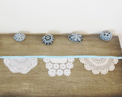 image domum vindemia doily bunting shabby chic upcycled aqua blue pastel blue