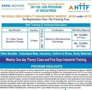 ITI Jobs Vacancy Under Neem Trainee Post In Tata Motors Ltd. Cars Manufacturing Plant in Sanand, Gujarat