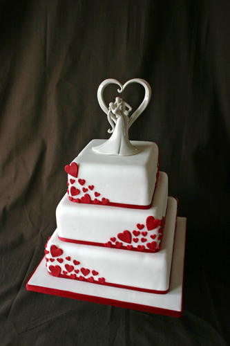 white and red wedding cakes