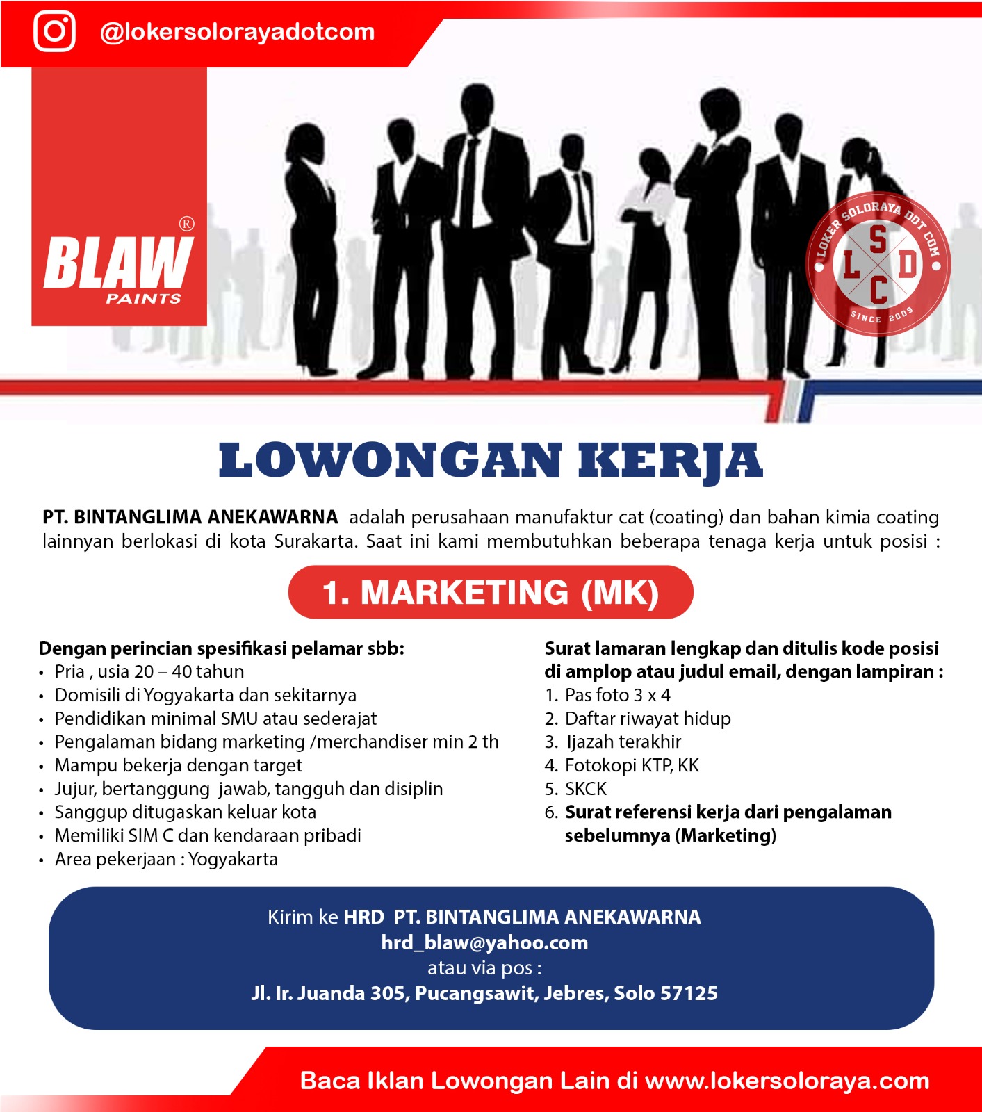 Loker Solo, Jogja di PT Bintanglima Anekawarna Marketing, Aplikator Cat, Tenaga Produksi