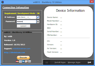 vnBB10 v1.0.1 - Utility for Side-load app from bar files into BlackBerry 10 and get Hardware ID