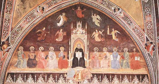 Detail of Andrea da Firenze's Triumph of Thomas Aquinas over Heresy, c. 1365, fresco in the Spanish Chapel, Santa Maria Novella, Florence