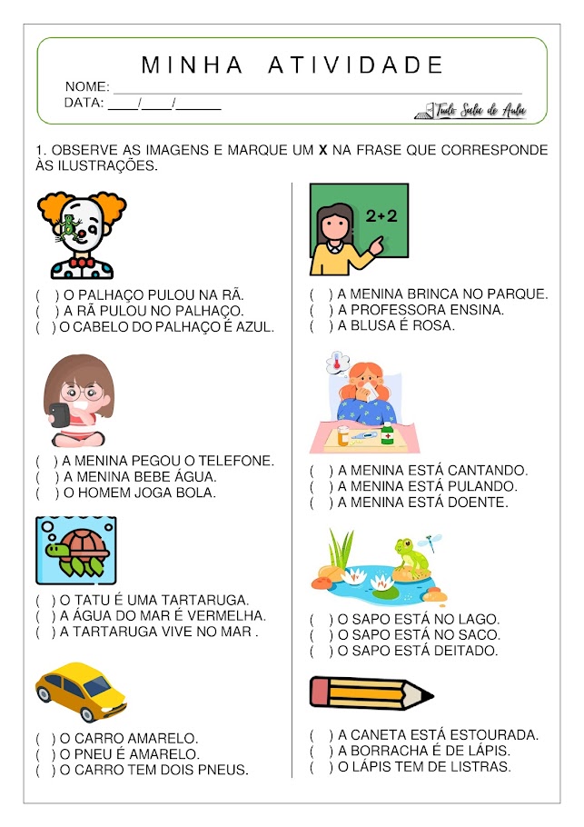 atividades com Frases para alfabetização