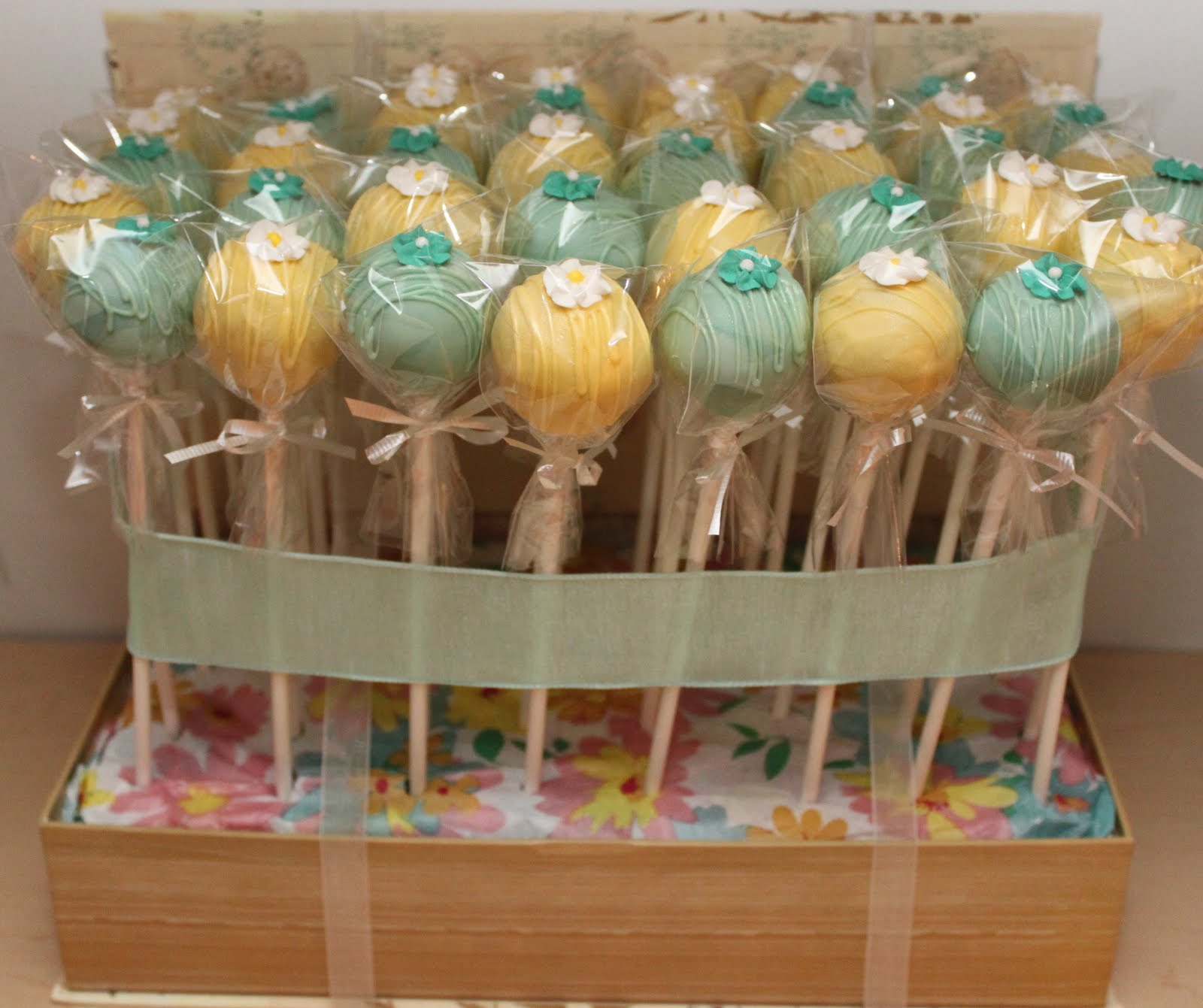 cake pops bridal shower Turquoise & Yellow Cake Pops for a Bridal Shower