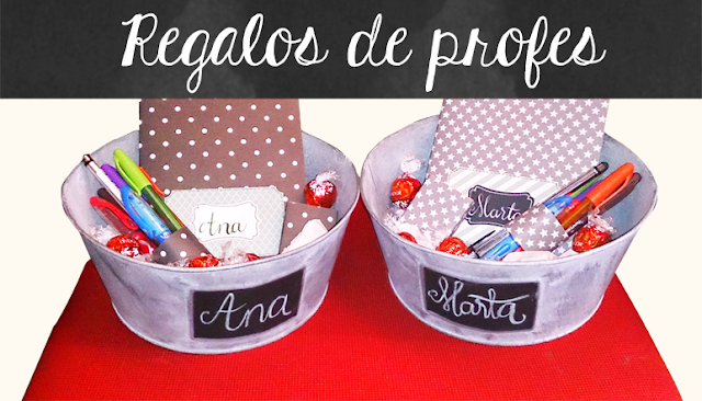 Regalo para profes: cubeta con libreta y bolis