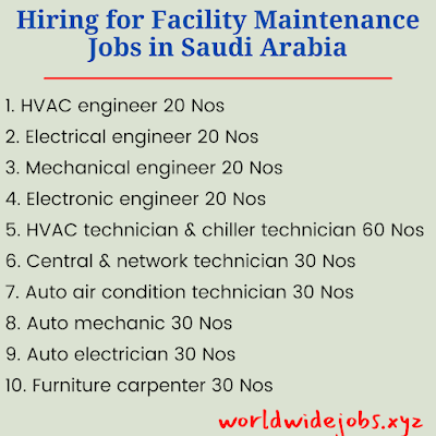 Hiring for Facility Maintenance Jobs in Saudi Arabia